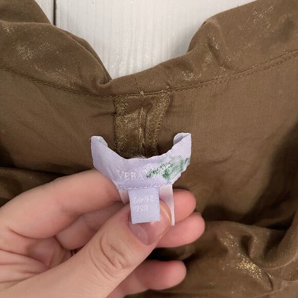 Vera Wang Brown with Gold Metallic Boatneck Top - Picture 3 of 6